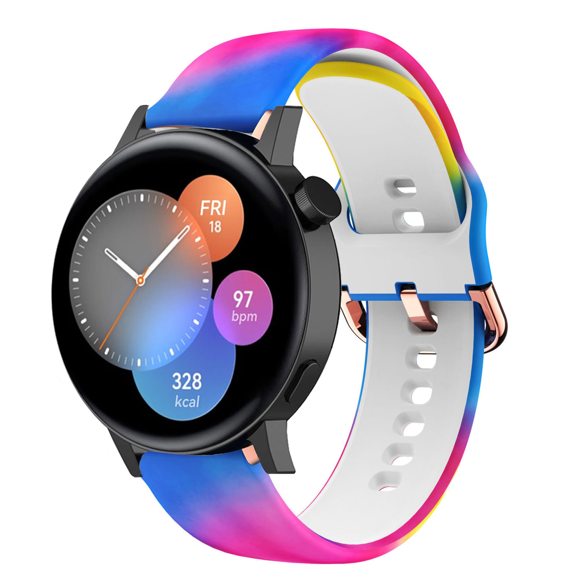 Print Silicone Strap, on a watch, 3/4 front view