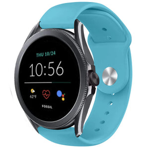Silicone Sport Strap, light blue, on a watch, 3/4 front view