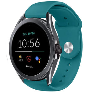 Silicone Sport Strap, green-blue, on a watch, 3/4 front view