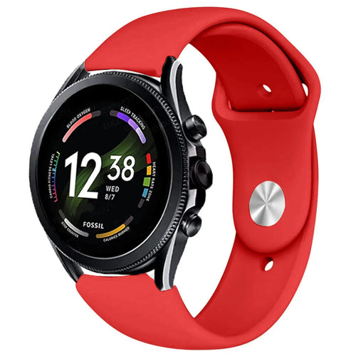 Silicone Sport Strap, red, on a watch, 3/4 front view