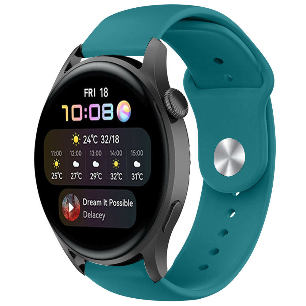 Silicone Sport Strap, green-blue, on a watch, 3/4 front view