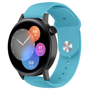 Silicone Sport Strap, light blue, on a watch, 3/4 front view