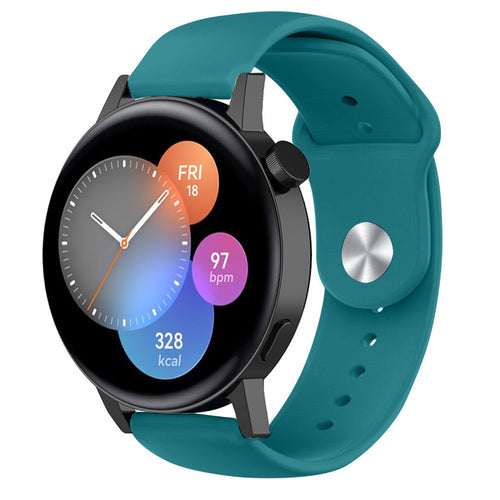 Silicone Sport Strap, green-blue, on a watch, 3/4 front view
