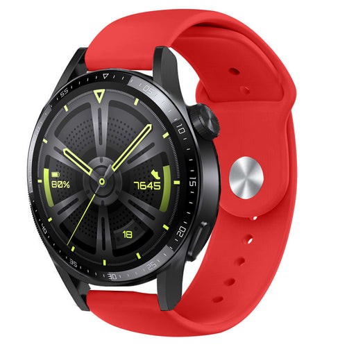 Silicone Sport Strap, red, on a watch, 3/4 front view