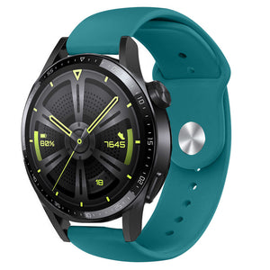 Silicone Sport Strap, green-blue, on a watch, 3/4 front view