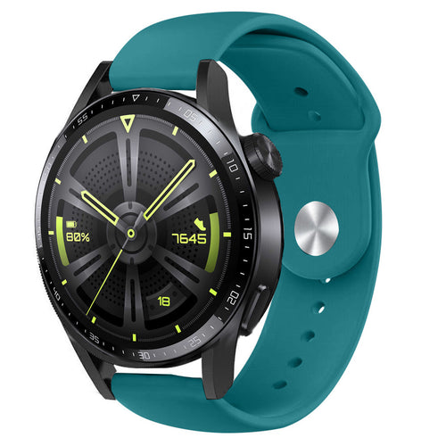 Silicone Sport Strap, green-blue, on a watch, 3/4 front view