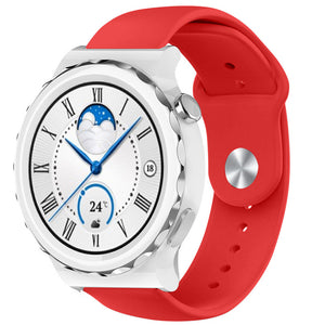 Silicone Sport Strap, red, on a watch, 3/4 front view