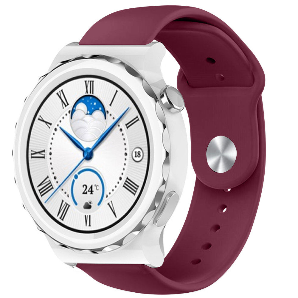 Silicone Sport Strap, burgundy, on a watch, 3/4 front view