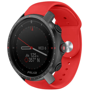Silicone Sport Strap, red, on a watch, 3/4 front view