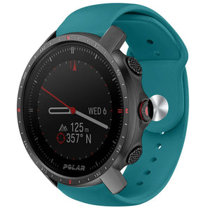 Silicone Sport Strap, green-blue, on a watch, 3/4 front view