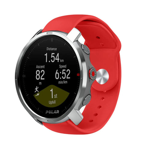 Silicone Sport Strap, red, on a watch, 3/4 front view