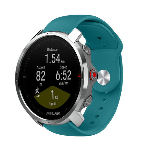Silicone Sport Strap, green-blue, on a watch, 3/4 front view