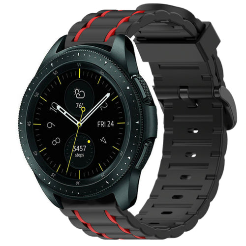 Silicone Strap 'Tough', black/red, on a watch, 3/4 front view