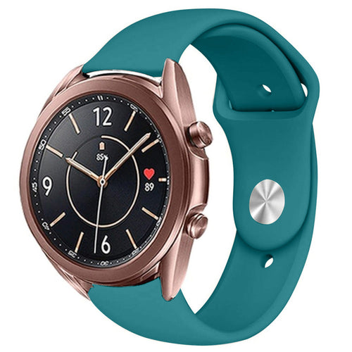 Silicone Sport Strap, green-blue, on a watch, 3/4 front view