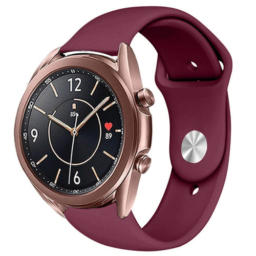 Silicone Sport Strap, burgundy, on a watch, 3/4 front view