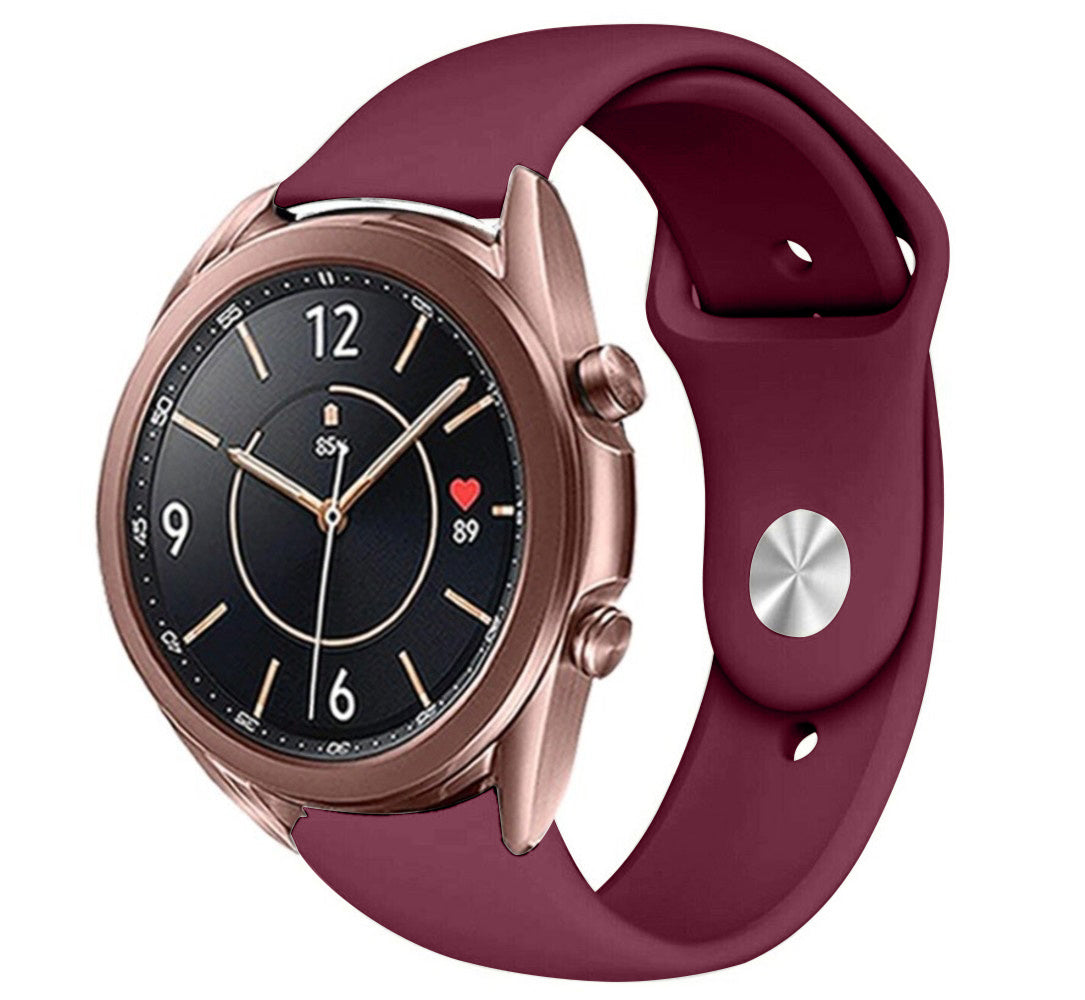 Silicone Sport Strap, burgundy, on a watch, 3/4 front view