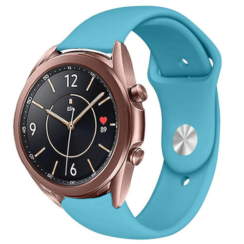 Silicone Sport Strap, light blue, on a watch, 3/4 front view