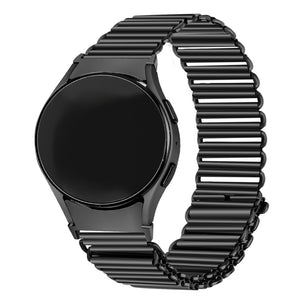 Steel Loop Strap, black, on a watch, 3/4 front view