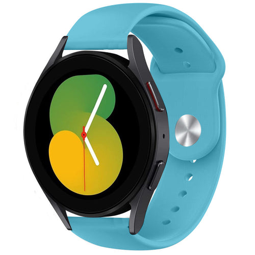 Silicone Sport Strap, light blue, on a watch, 3/4 front view