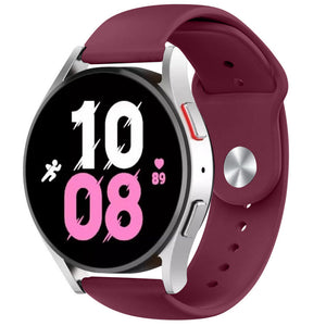 Silicone Sport Strap, burgundy, on a watch, 3/4 front view