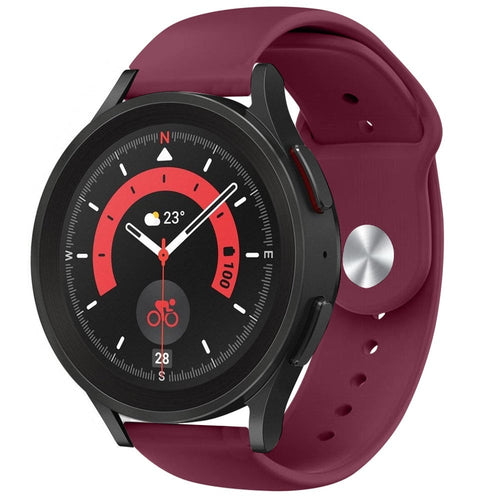Silicone Sport Strap, burgundy, on a watch, 3/4 front view
