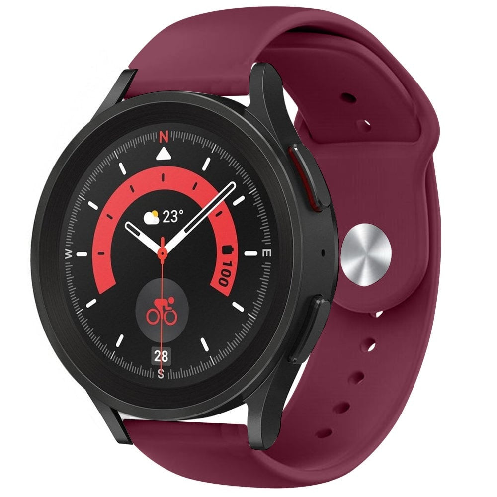Silicone Sport Strap, burgundy, on a watch, 3/4 front view