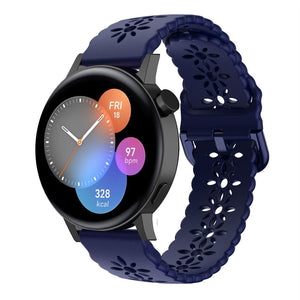 Patterned Silicone Strap, dark blue, on a watch, 3/4 front view
