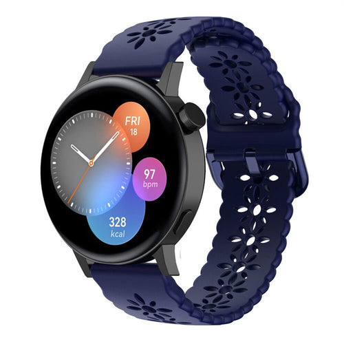 Patterned Silicone Strap, dark blue, on a watch, 3/4 front view