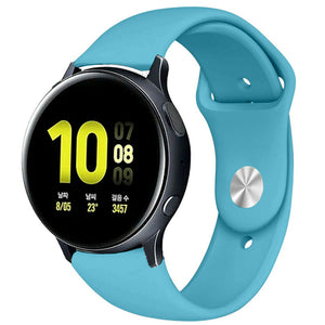 Silicone Sport Strap, light blue, on a watch, 3/4 front view