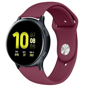 Silicone Sport Strap, burgundy, on a watch, 3/4 front view
