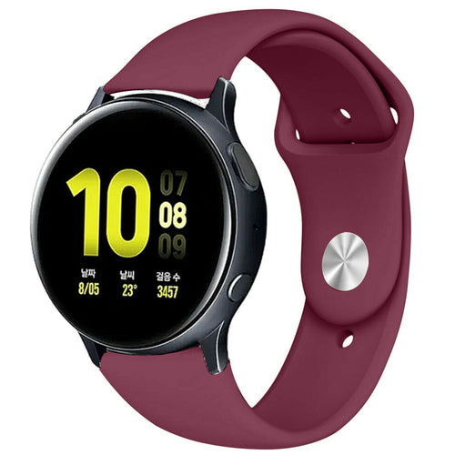 Silicone Sport Strap, burgundy, on a watch, 3/4 front view