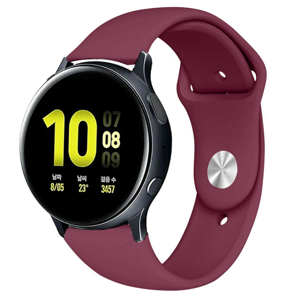 Silicone Sport Strap, burgundy, on a watch, 3/4 front view