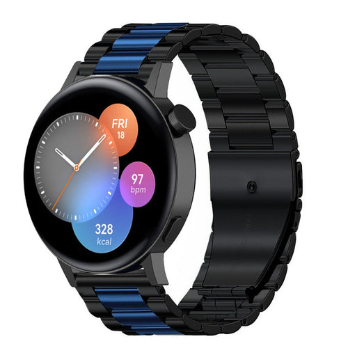 Steel Strap, black/blue, on a watch, 3/4 front view
