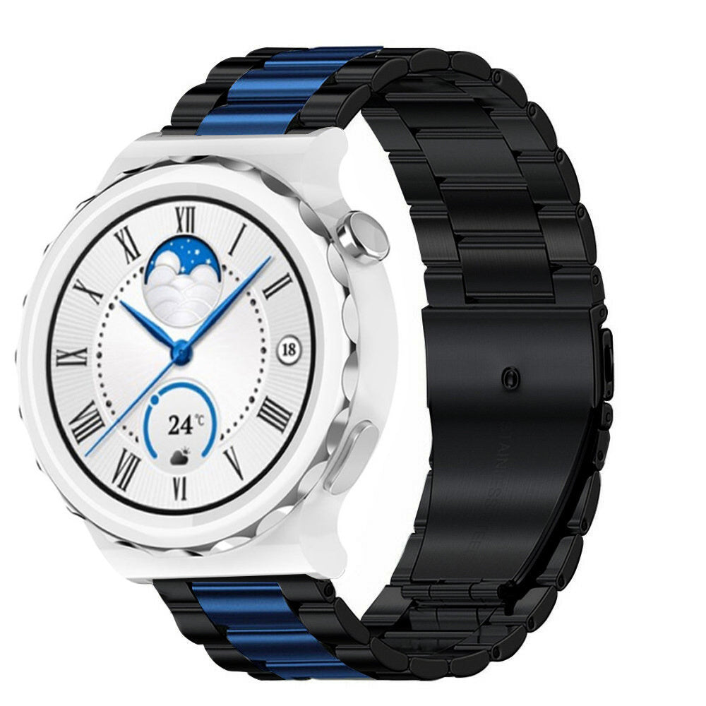 Steel Strap, black/blue, on a watch, 3/4 front view