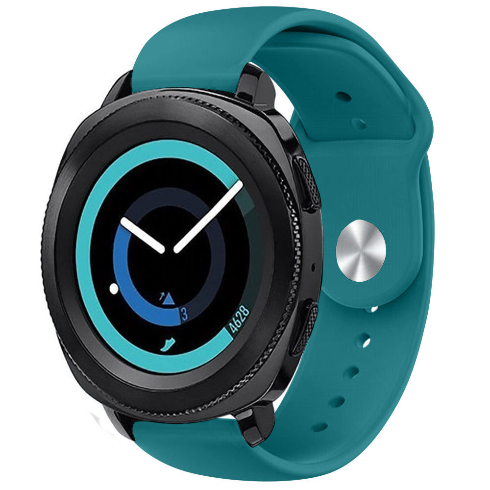 Silicone Sport Strap, green-blue, on a watch, 3/4 front view