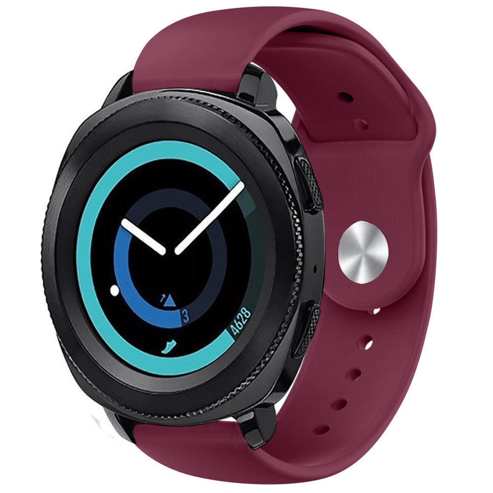 Silicone Sport Strap, burgundy, on a watch, 3/4 front view