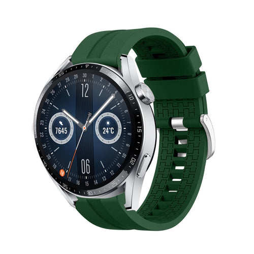 Silicone Strap 'Extreme', army green, on a watch, 3/4 front view