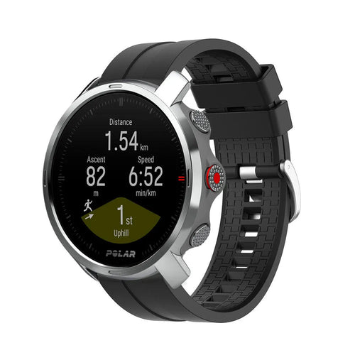Silicone Strap 'Extreme', black, on a watch, 3/4 front view