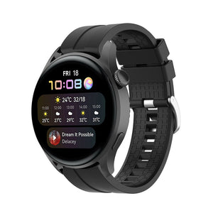 Silicone Strap 'Extreme', black, on a watch, 3/4 front view