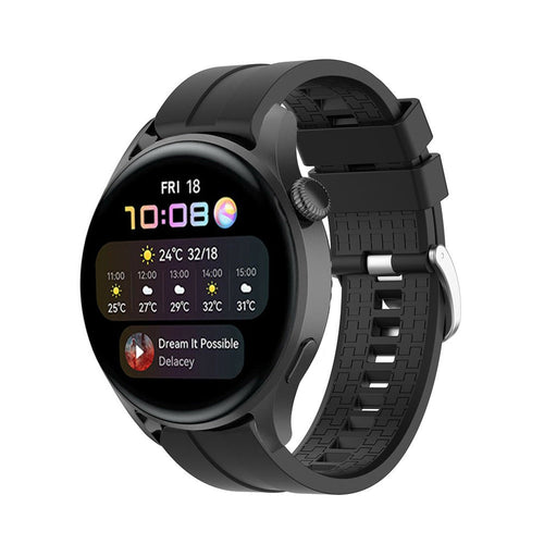 Silicone Strap 'Extreme', black, on a watch, 3/4 front view