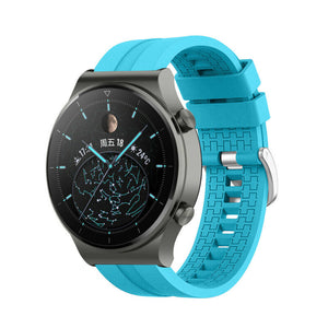 Silicone Strap 'Extreme', light blue, on a watch, 3/4 front view