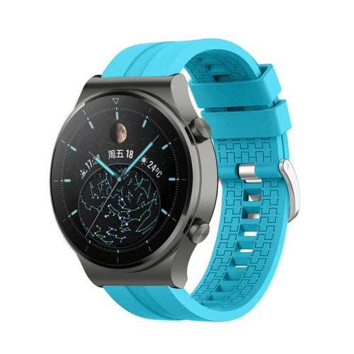 Silicone Strap 'Extreme', light blue, on a watch, 3/4 front view