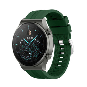 Silicone Strap 'Extreme', army green, on a watch, 3/4 front view