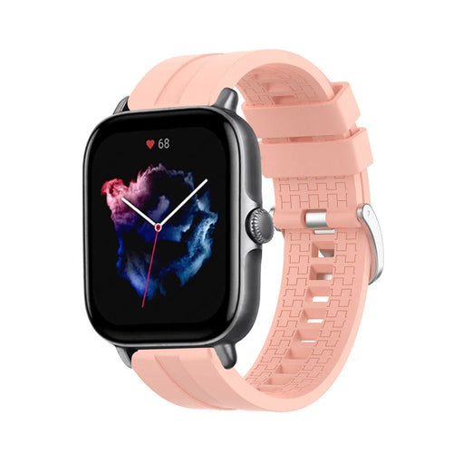 Silicone Strap 'Extreme', pink, on a watch, 3/4 front view
