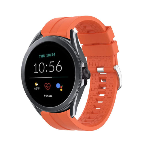 Silicone Strap 'Extreme', orange, on a watch, 3/4 front view