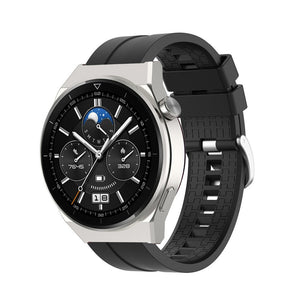 Silicone Strap 'Extreme', black, on a watch, 3/4 front view
