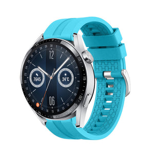 Silicone Strap 'Extreme', light blue, on a watch, 3/4 front view