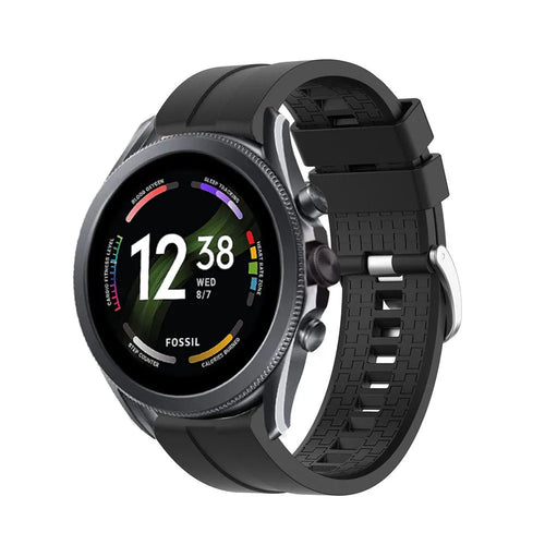 Silicone Strap 'Extreme', black, on a watch, 3/4 front view