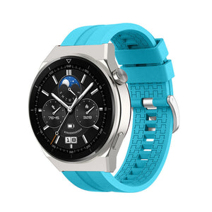 Silicone Strap 'Extreme', light blue, on a watch, 3/4 front view
