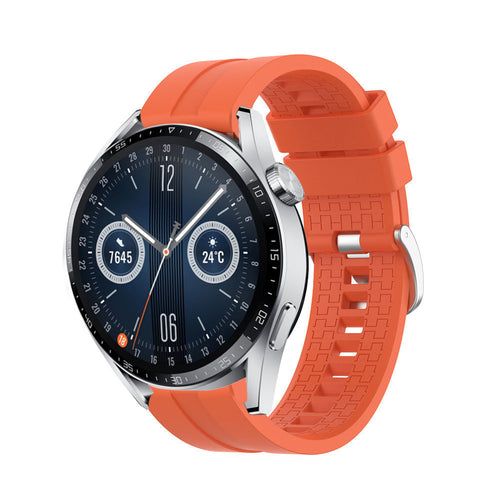 Silicone Strap 'Extreme', orange, on a watch, 3/4 front view